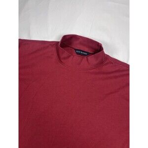 SCOTT BARBER Men's L Pima Cotton Interlock Mock Neck T-Shirt Pullover Burgundy